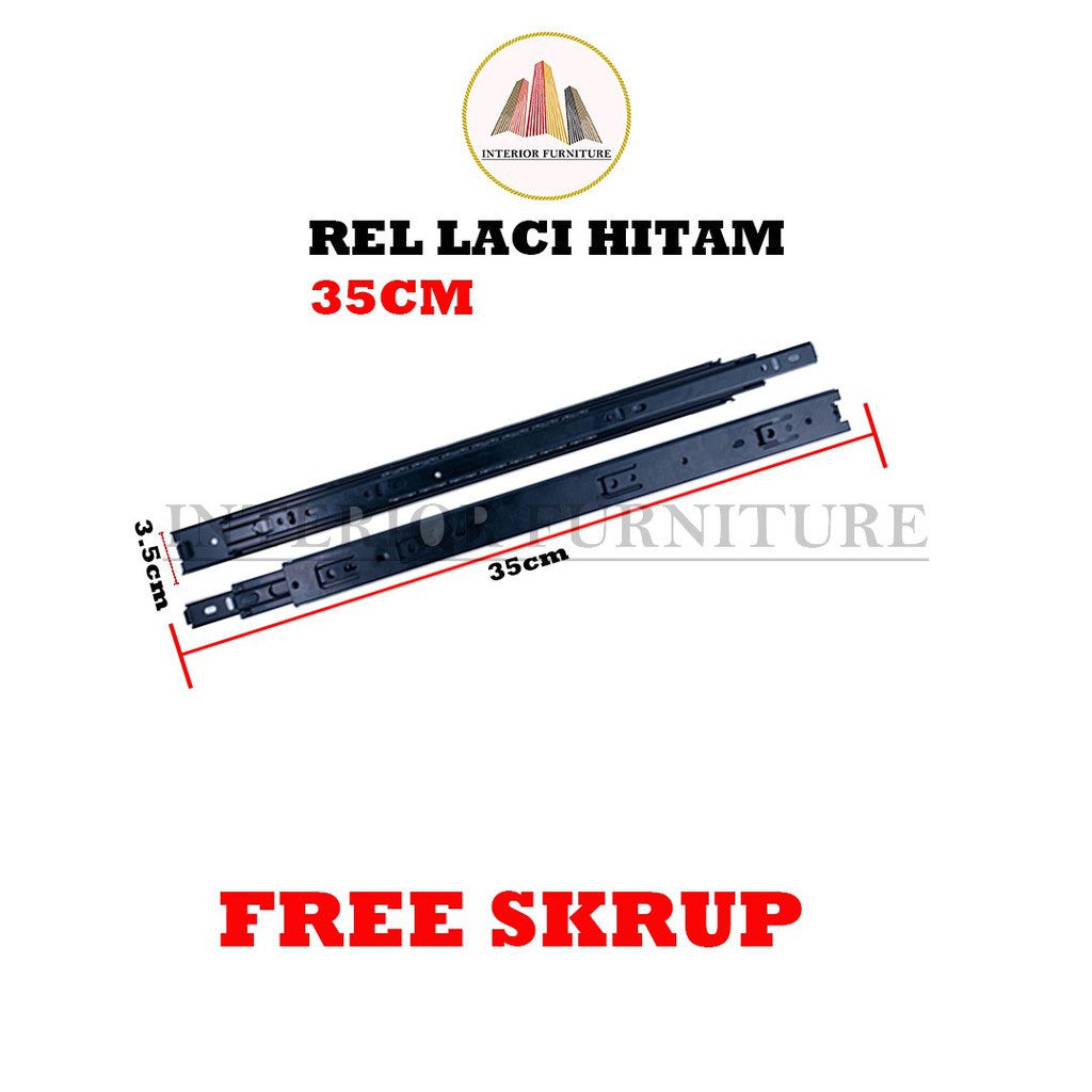 Rel Laci Double Track Hitam 35 cm Full Extention 2x Tarikan