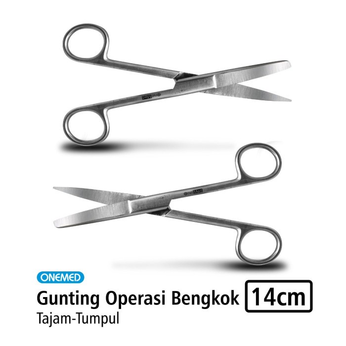 Gunting Operasi Bengkok 14cm Stainless Steel Tajam-Tumpul OneMed- OJ