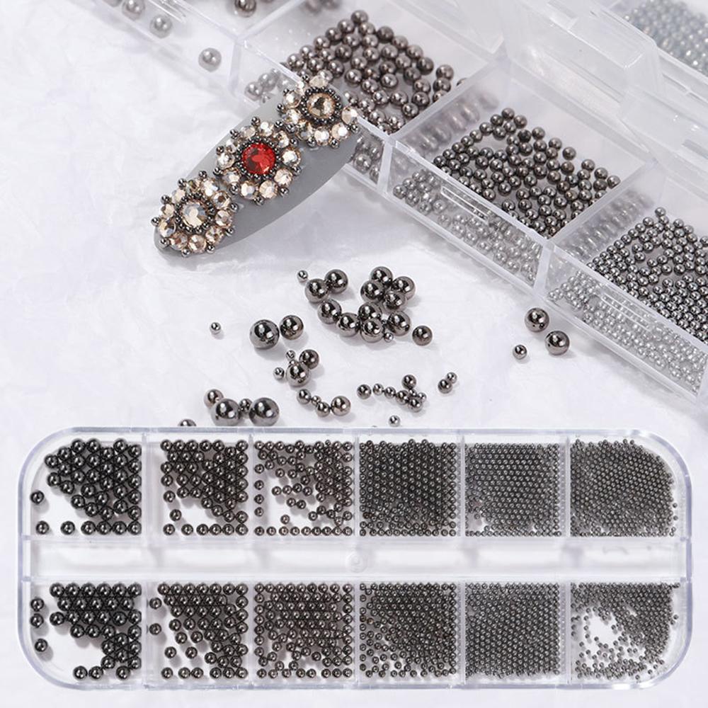 AUGUSTINA Augustina Perhiasan Nail Art Warna Solid Charms Steel Beads DIY Nail Art Desgin