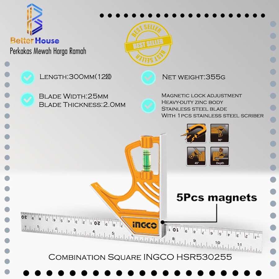 

PENGGARIS SIKU WATERPAS MAGNET COMBINATION L SQUARE 12" INGCOHSR530255 FLEX