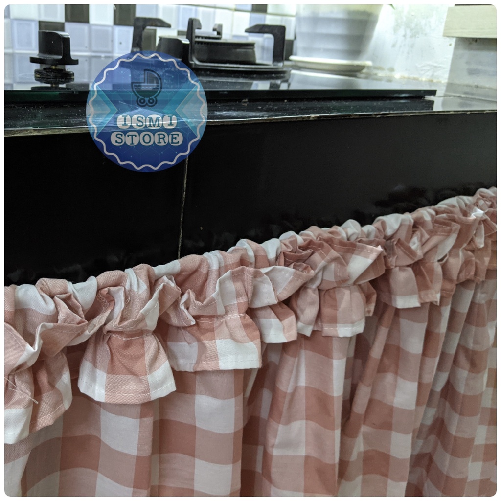 Ismi Store GORDEN / GORDENG KOLONG Dapur RUFFLE (Kerutan) / Gorden Kolong Dapur Berhias Kerutan Bisa CUSTOM / Request Ukuran Motif Kotak Gingham Kekinian