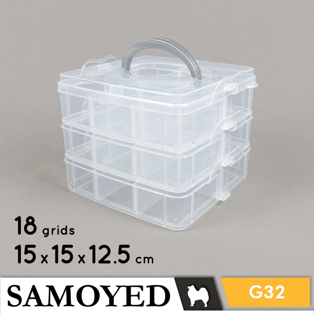 SAMOYED STBX-G32 Tempat / Kotak Plastik Penyimpanan Serba Guna 3 Lapis 18 Sekat / Grids / Plastic St