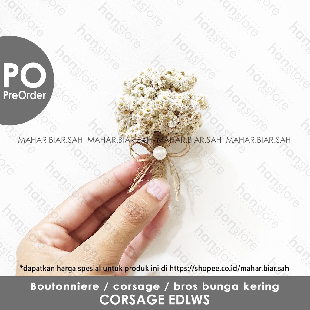 PO Corsage Edlws Boutonniere / corsage / bros bunga kering / bunga jas / bros bunga jas