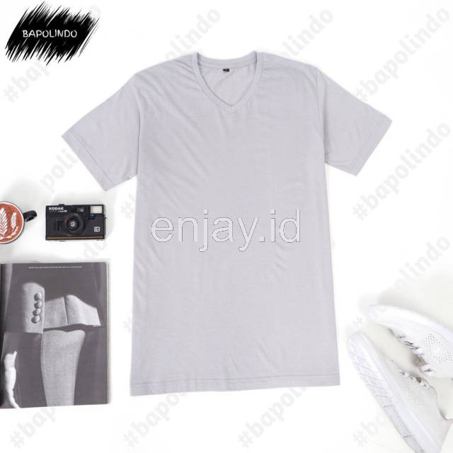 enjay.id - PREMIUM Kaos warna Abu Muda oblong ANTI BAKTERI Leher V neck lengan pendek Original