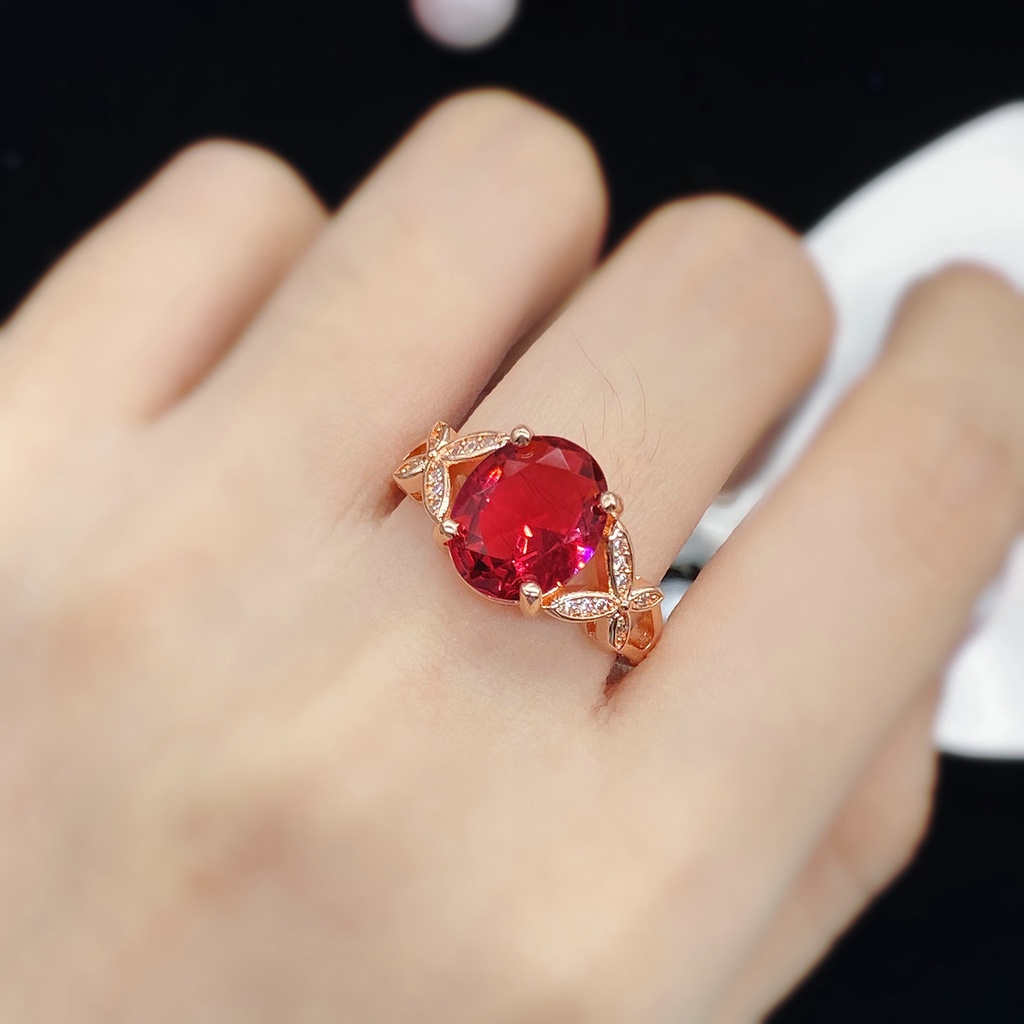 Kupu-kupu Ruby Mawar Emas Cincin Perak S925 Berlian Kristal Fashion Wanita Pernikahan Rings