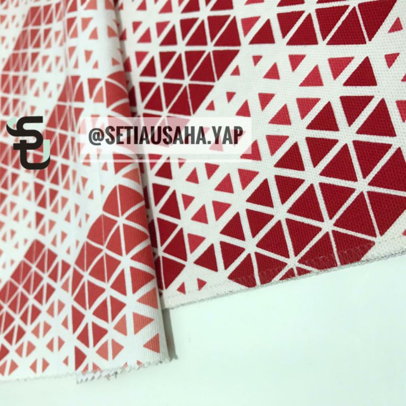 Kain sofa canvas tebal merah putih motif bintang untuk stool beanbag sarung bantal table runner craf