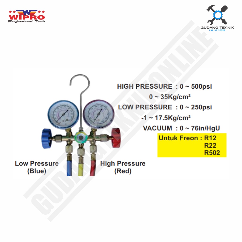 Regulator Freon AC Set R407C R134A R404A R22 WIPRO HS-1050 / Alat Ukur Tekanan Manifold Regulator Freon Vreon AC WIPRO HS 1050 - HS1050 Wipro