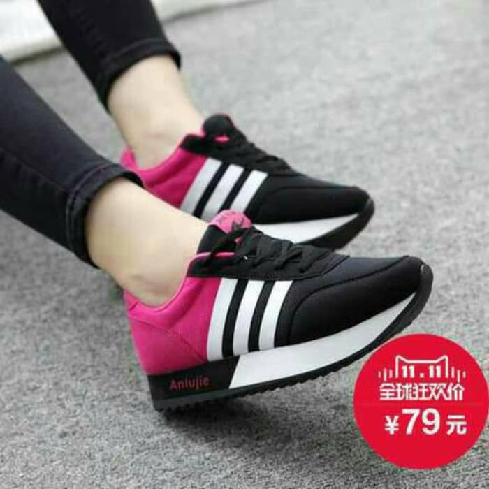 Sepatu sneaker ADIDAS wanita hitam pink jogging casual santai promo