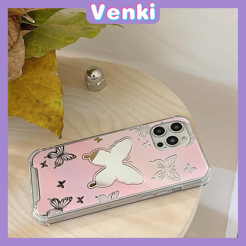 iPhone Case Acrylic HD Mirror Laser Airbag Shockproof Protection Camera Cute Pink Butterfly Compatible For iPhone 11 iPhone 13 Pro Max iPhone 12 Pro Max iPhone 7 Plus iPhone xr xs