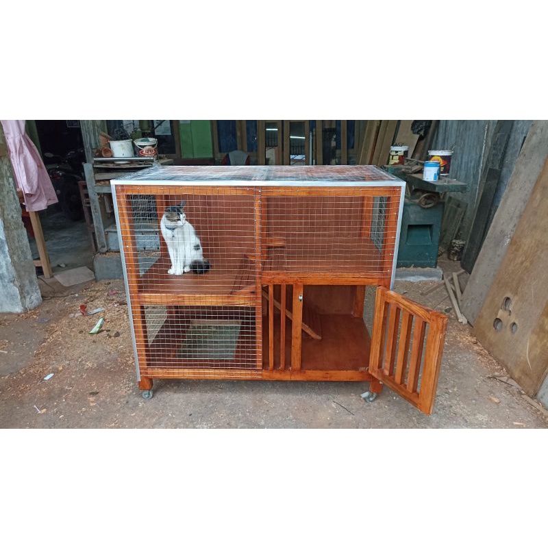 Kandang Kucing Kayu Estetik (Bahan Kayu Mahoni) Kuat kokoh