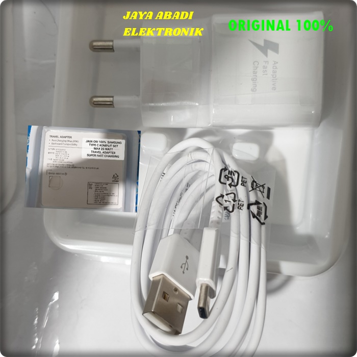J06 SAMSUNG ORIGINAL ADAPTOR CHARGER 25 WATT KABEL DATA USB TYPE C TIPE.C FAST CHARGING FLASH QUICK CAS CASAN J06  samsung ori 100% 25 watt w kabel data usb tipe c type adaptive fast charging adaptor travel adapter androit cas casan quick charge quallcomm