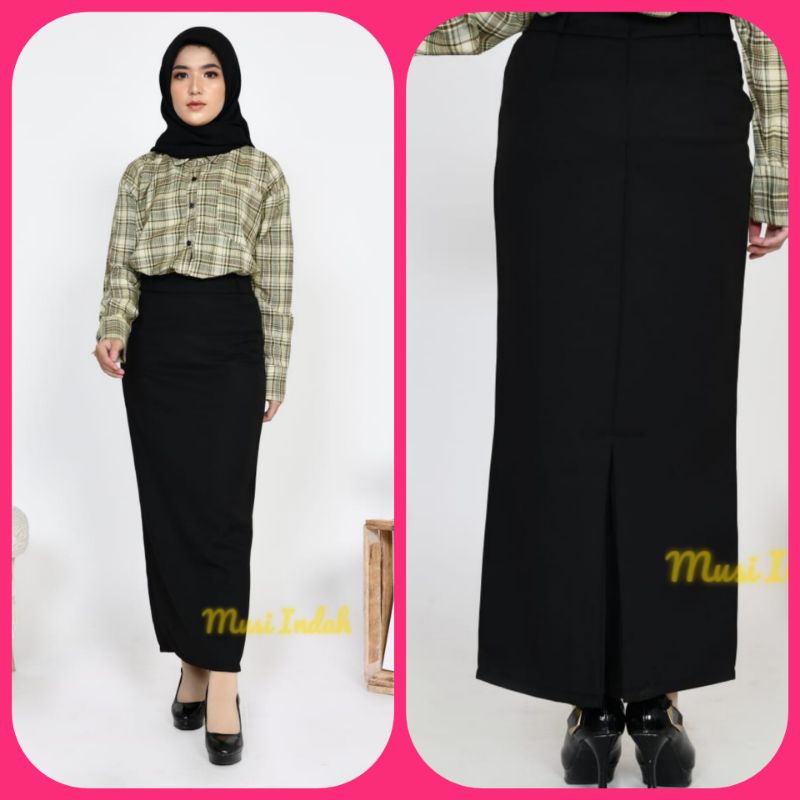 Rok Span Panjang Hitam Kerja Kantor Formal Biron Kipas Muslim