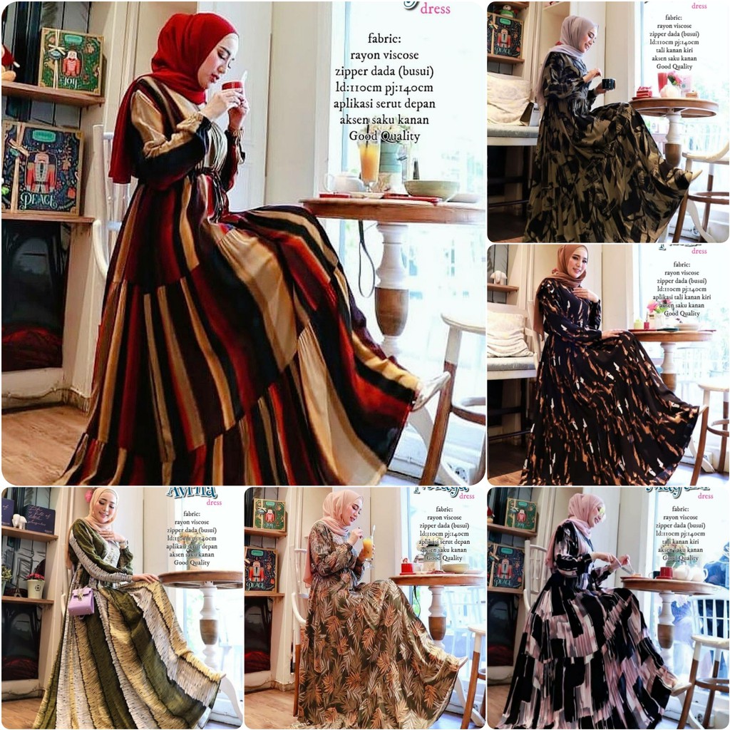 Gamis Motif Delila Dress Original Adieva Mat Cotton Viscose Import