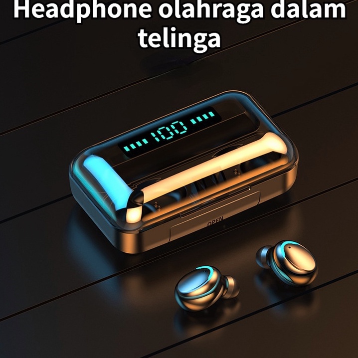 F9 Wireless Headphone Sport IPX7 Tahan Air 5.0 Bluetooth Earphone TWS 9D Stereo Sound Headset Dengan Earplug Kapasitas Tinggi Kotak Pengisian