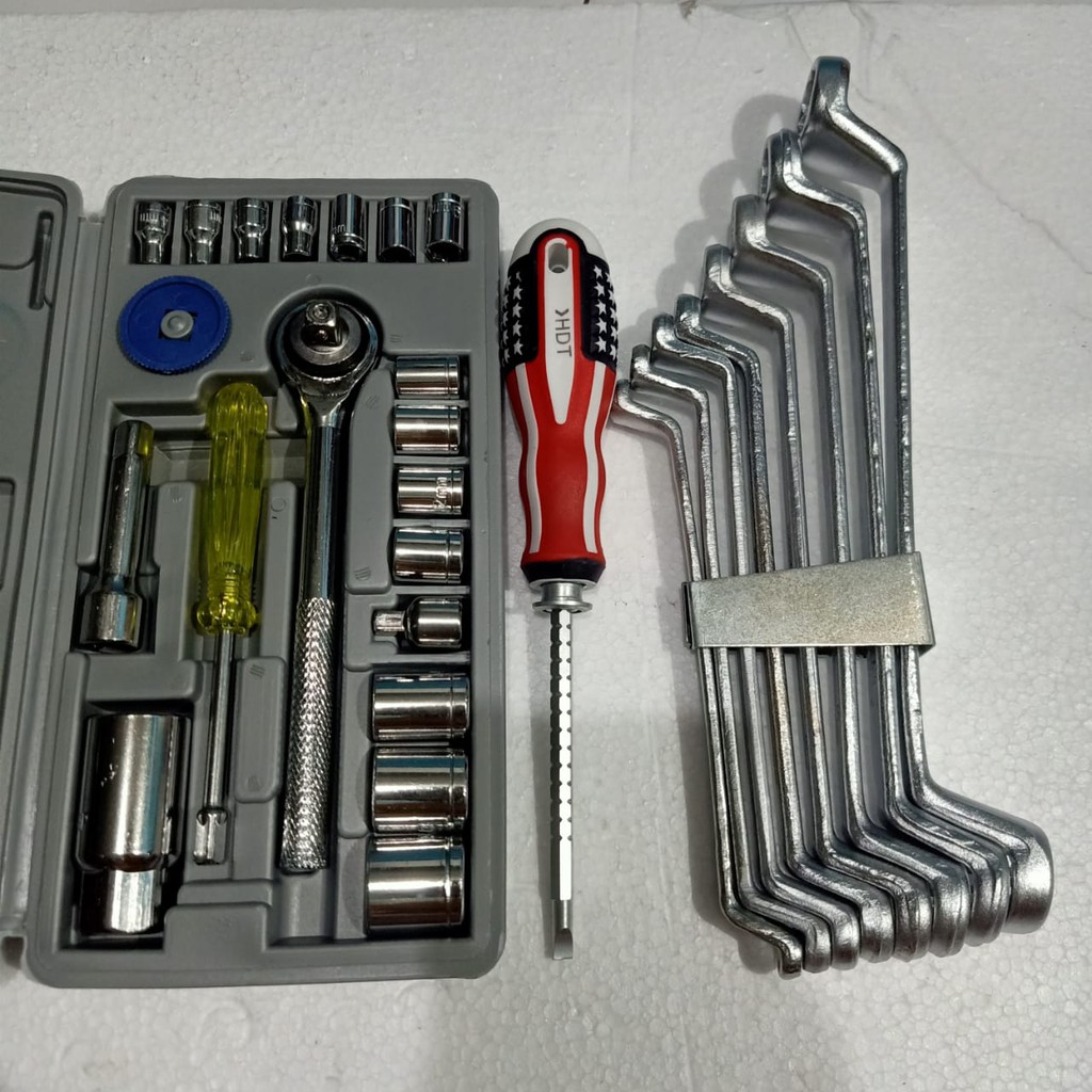 Kunci Sock Sok Set 21 Pcs Dan Ring Set 8 Pcs Bonus Obeng BB - ToolKit Murah - Kunci Bengkel Murah