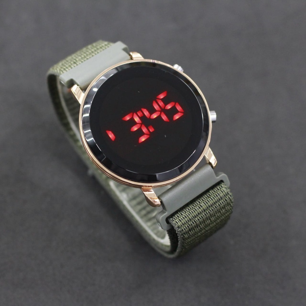 JAM TANGAN LEDWATCH KANVAS BULAT ROSE GOLD CASE/JAM TANGAN WANITA TERBARU/JAM TANGAN KEKINIAN/JAM TANGAN LED