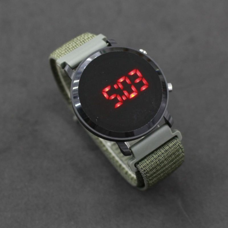 Jam Led kanvas bulat free gift box-Hj Army KNV BLT HTM