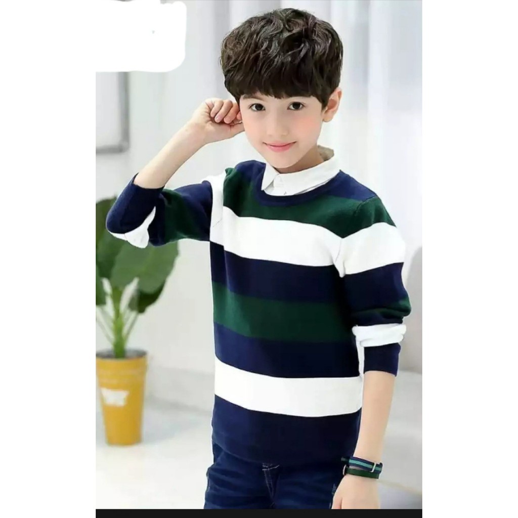 Sweater Rajut Anak Strip Keren / Baju Anak Laki - laki rajut halus Kido Kids