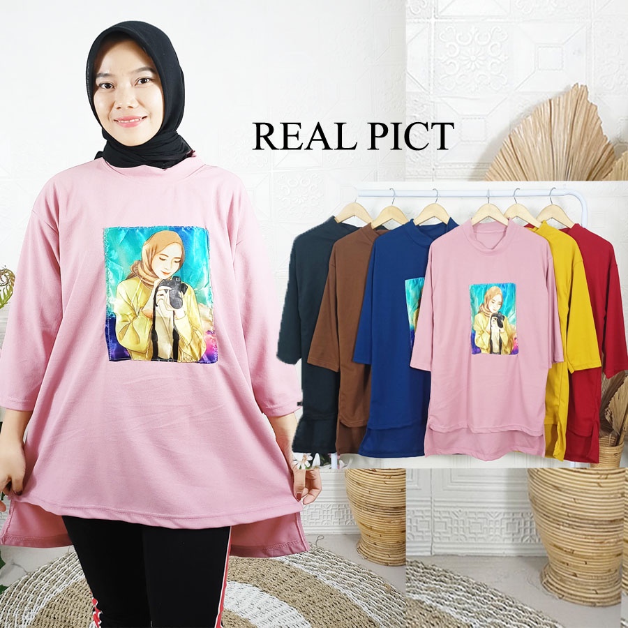 ATASAN OVERSIZE KAOS AUTHENTIC WANITA CANTIK BERHIJAB BIGSIZE BLOUSE GL FASHION