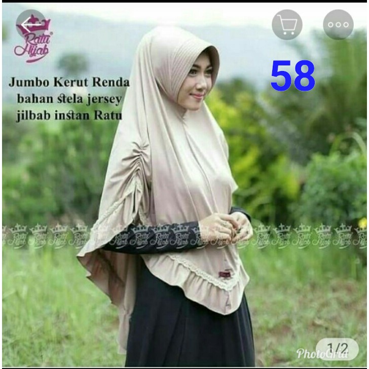 Jilbab Jumbo Kerut Renda Mat. Jersey Kode 58