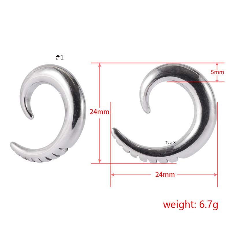 2 Piece Snails Shapes Plug Earrings Lobe Piercing Stainless Steel Silver Color