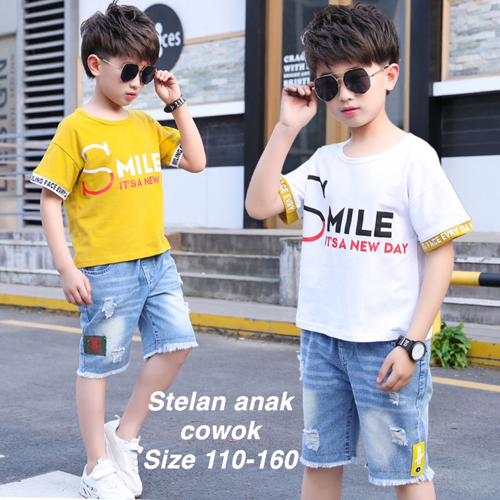 (LOLI-JKT) BOY-07 STELAN ANAK COWOK IMPORT CASUAL MODE &quot;SMILE IT'S A NEW DAY&quot; 110-160