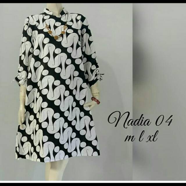 Baju batik dres tunik monochrome wanita