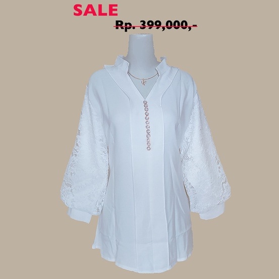 Blouse Atasan Wanita Putih Berkancing All size to XL