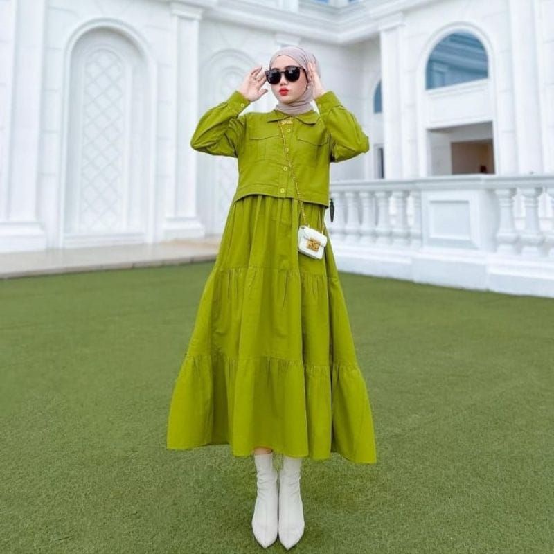 ONE SET ROK TERBARU/SET ROK BAHAN KATUN/SET ROK GREEN SAGE/SET ROK FUSCHIA.