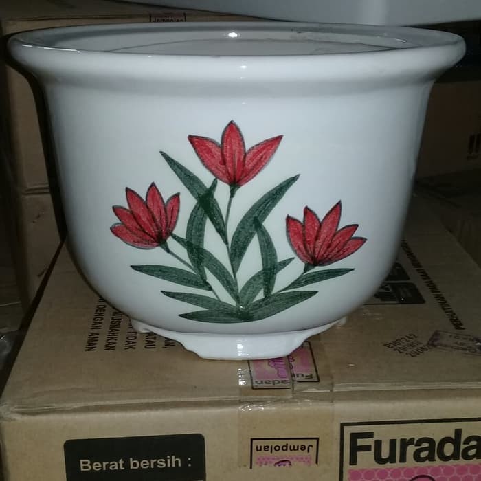 pot keramik motif bunga  diamter 25cm Shopee Indonesia
