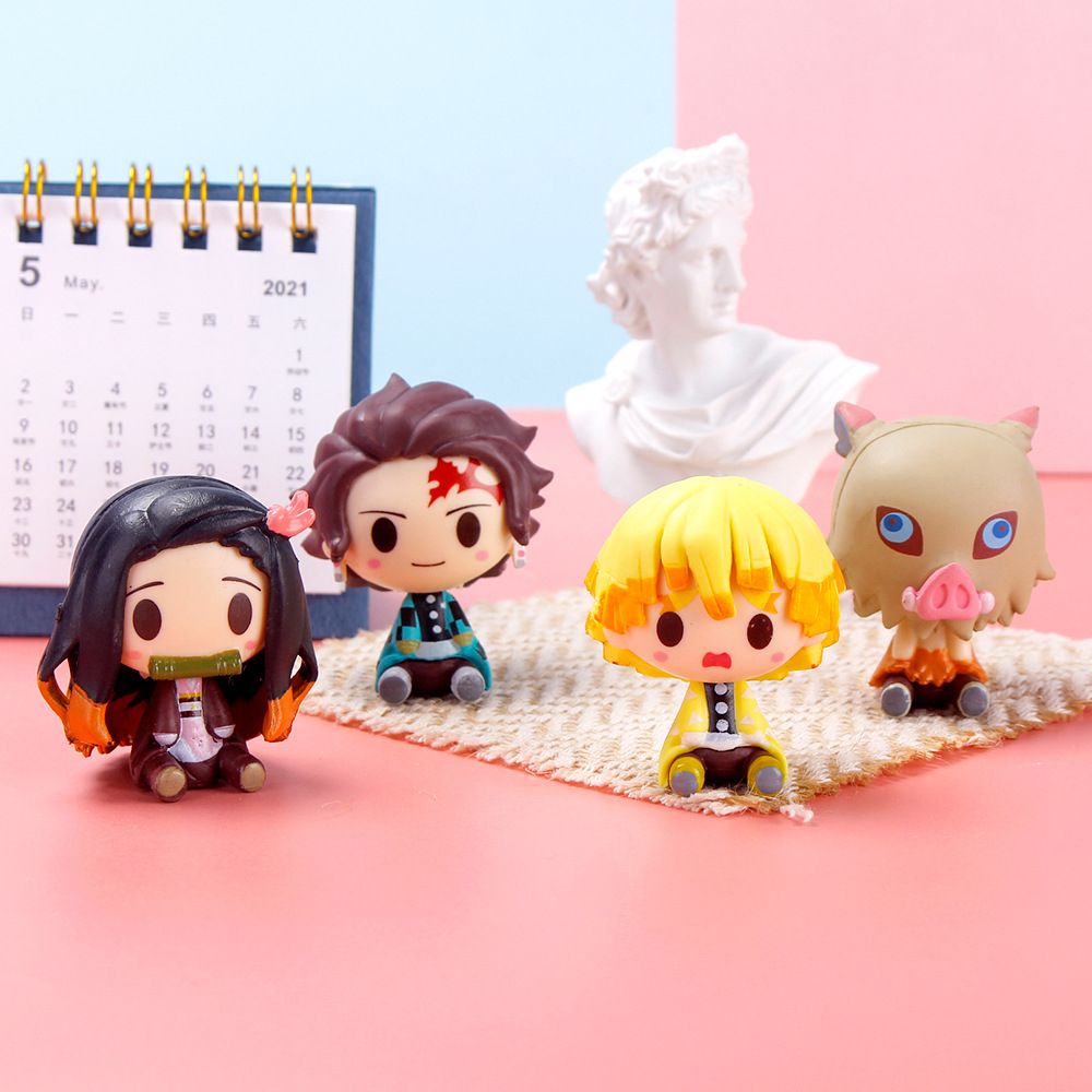 4pcs Anime Demon Slayer Figure Nezuko Tanjirou Q Versi Boneka Kawaii PVC Model Patung Koleksi Mainan Anak Figure