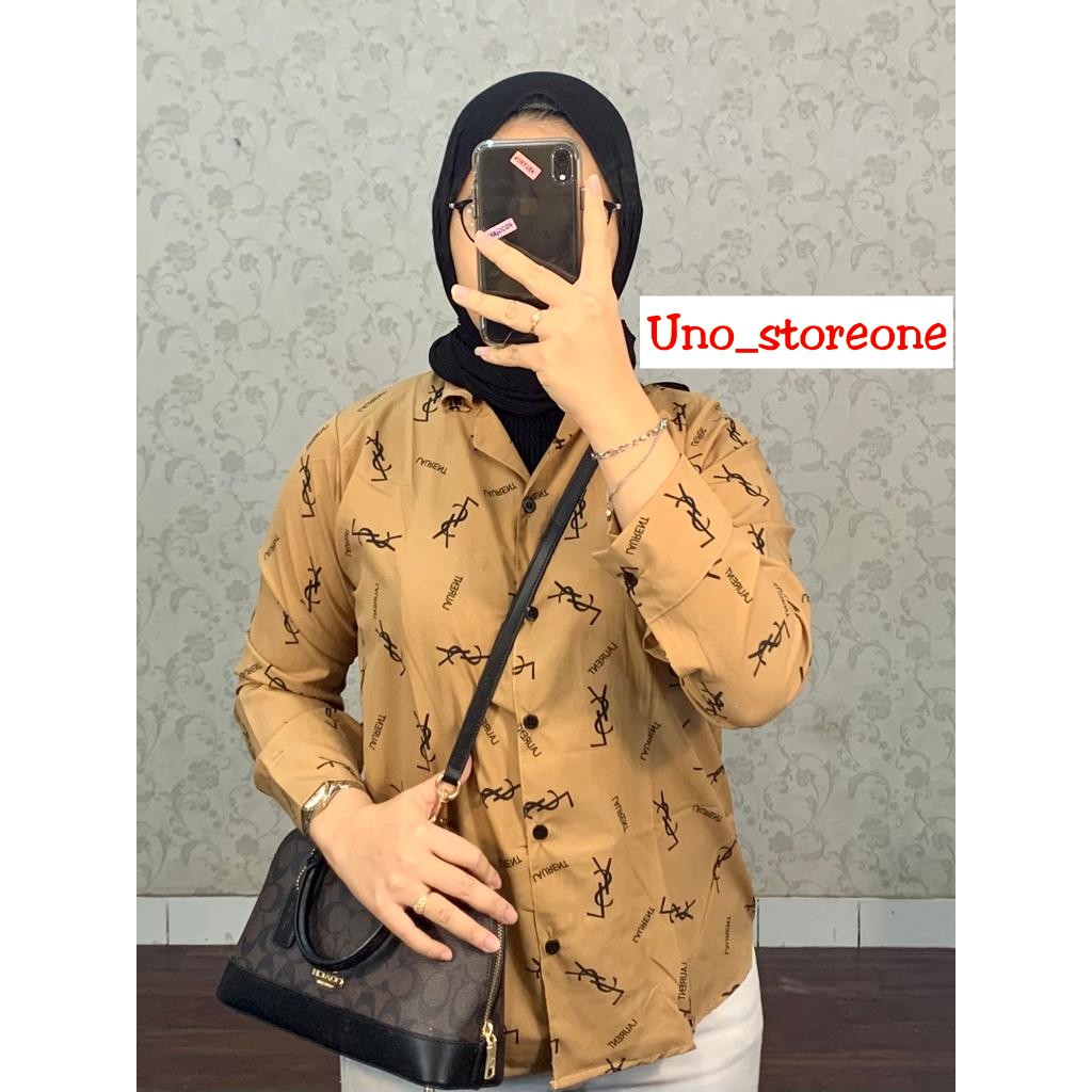 FLASH SALE KEMEJA LALUNE BANGKOK MOTIF YSL - Original bahan Premium-super lembut TERLARIS