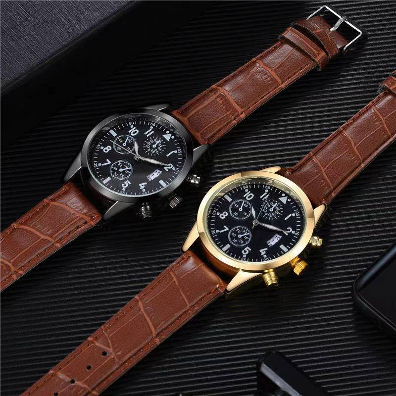 Jam Tangan Pria Strap PU Leather Analog Quartz Korean Fashion / Watch Men Korean Import