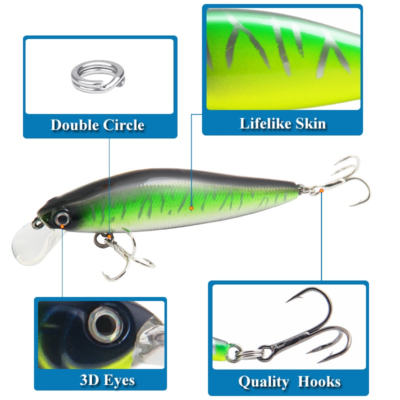 Shengyao 1pc Umpan Pancing Tiruan Bentuk Ikan 10g 14g Dengan 3X Kail Treble Minnow Fishing Sinking Lure Bait