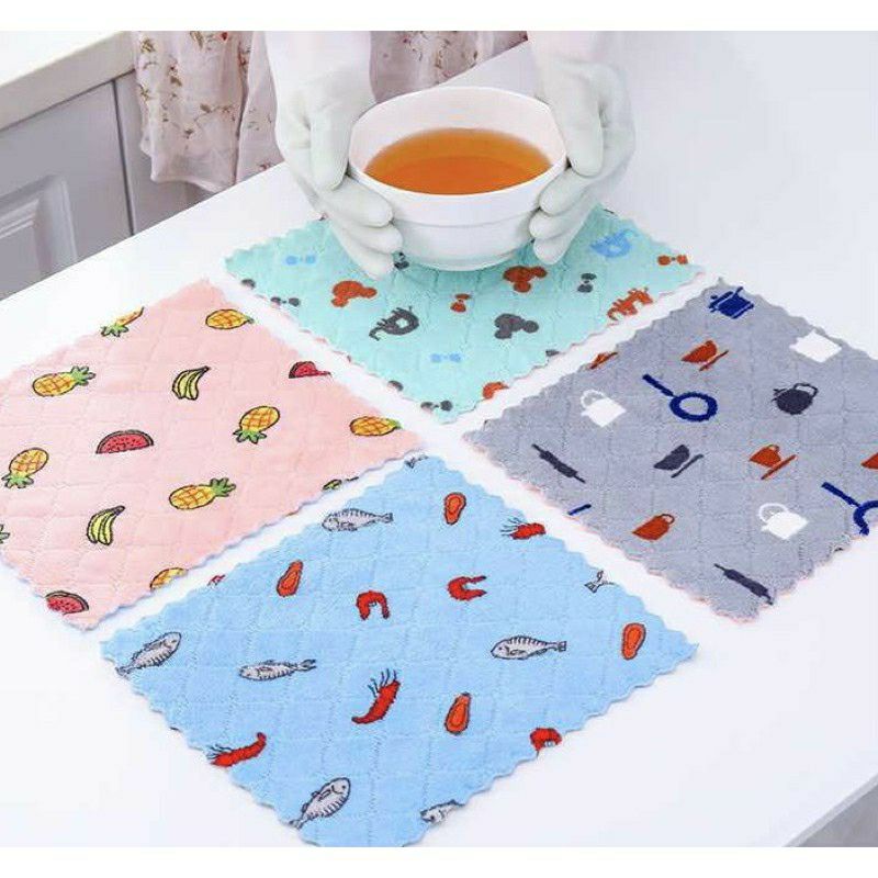 Kain Lap Dapur Microfiber Motif - Kain Lap Piring Anti Minyak Bahan Microfiber BERGAMBAR