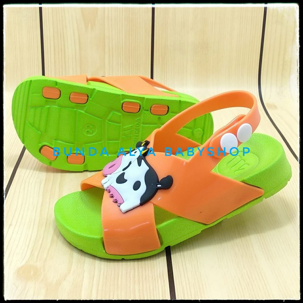 Sandal Anak Laki Laki 6 Bulan 1 2 Tahun HIJAU COW  Karet Lentur - Sendal Anak Karet Anti Licin Tali Silang Size 18 - 23