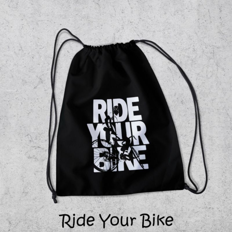 Tas Serut / String Bag Anti Air TERLENGKAP - Tas Ransel Serut Tas Olahraga Tas Sekolah Tas Serut Waterproof Pria Dan Wanita Tas Polos - Custom Bisa COD - P3-RIDE YOUR BIKE