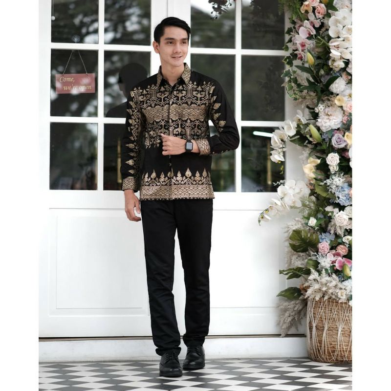 SETT COUPLE KEBAYA BATIK DESIANA BLACK GOLD MODERN KEBAYA WISUDA LAMARAN TUNANGAN KEREN TERBARU NIKAHAN | BATIK COUPLE TUNIK BROKAT LENGAN PANJANG