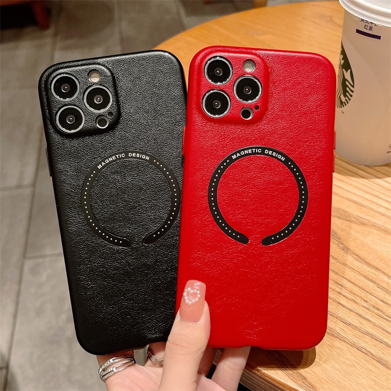 Case Magnetik Bahan Kulit Domba Untuk iPhone 13 12 11 Pro Max