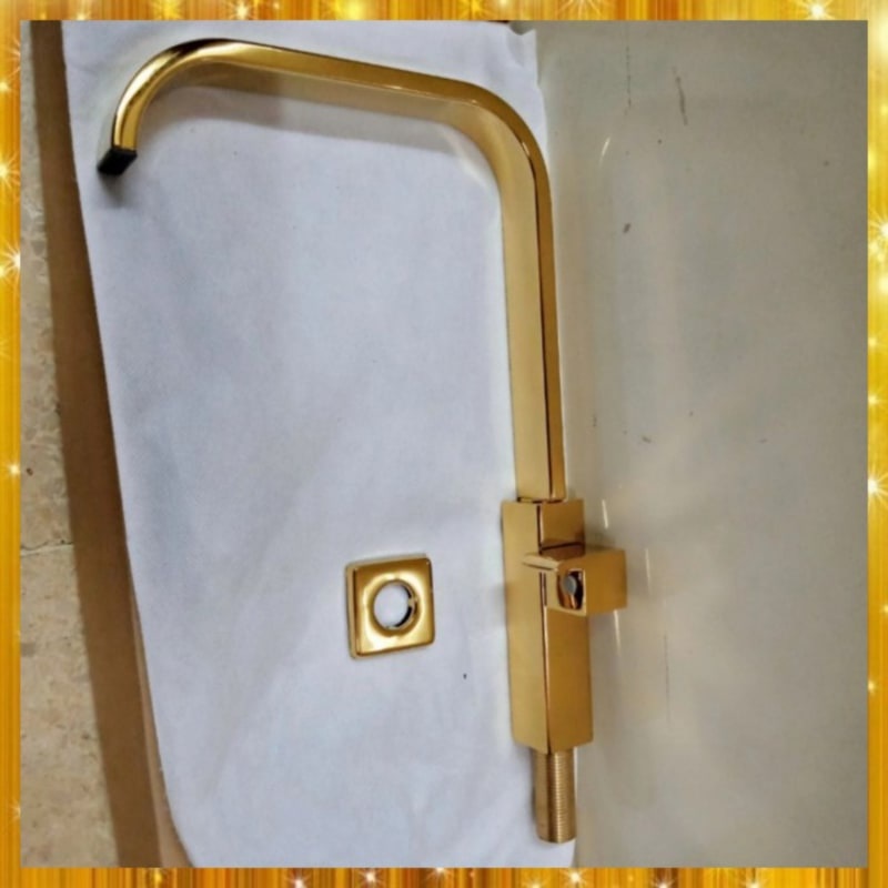 Kran Cuci Piring Gold Kuningan Kotak Minimalis / Kran Angsa Meja warna Emas / Keran Wastafel Gold