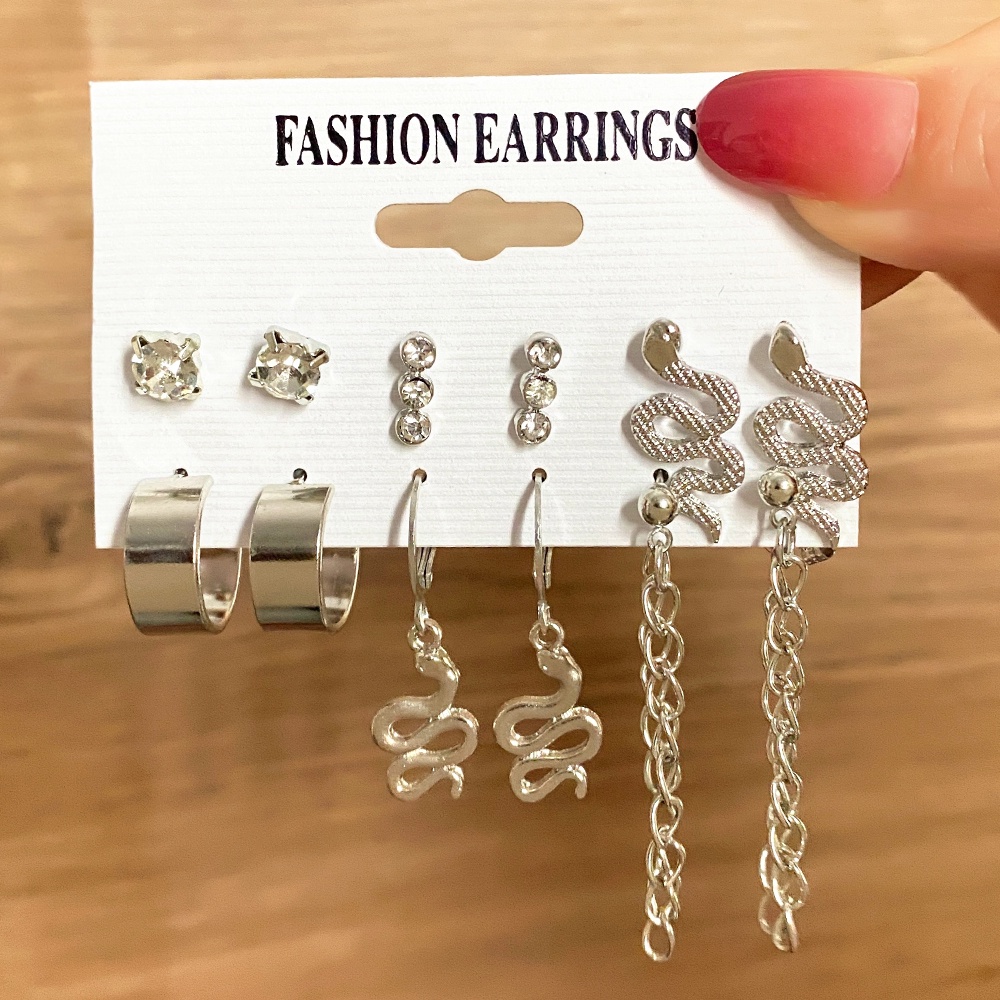 Set Anting Tusuk / Stud Model Rumbai Ular Dengan Mutiara Imitasi Lapis Silver Untuk Wanita