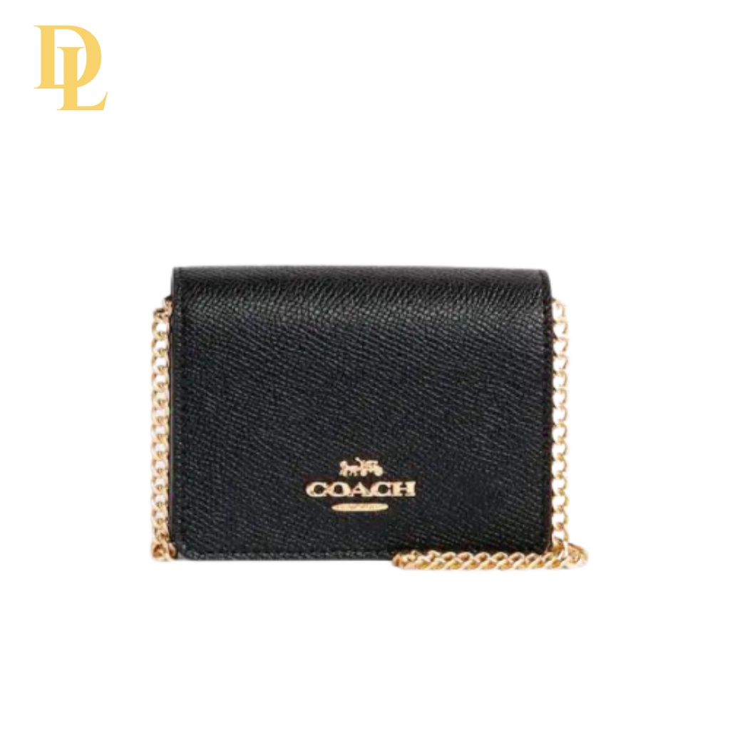 COACH MINI WALLET ON CHAIN IN BLACK PEBBLE (C0059)