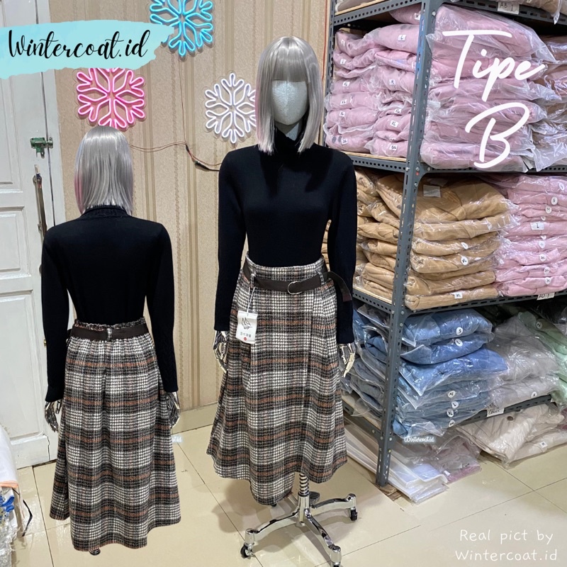 Rok maxi tweed long skirt rok autumn kerja panjang import hangat wanita