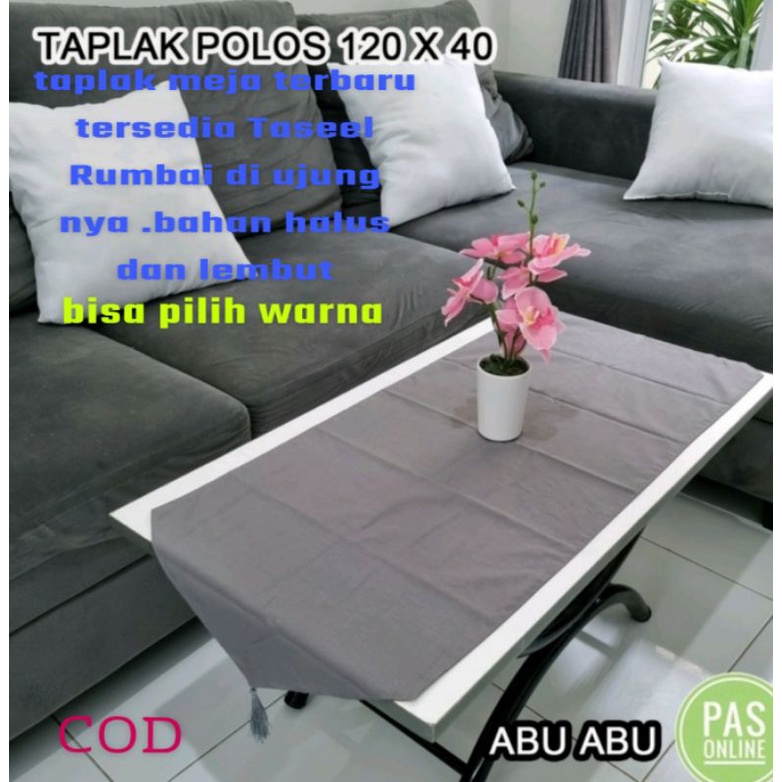 Taplak meja ruang tamu polos table runner minimalis 120X40 cm katun premium