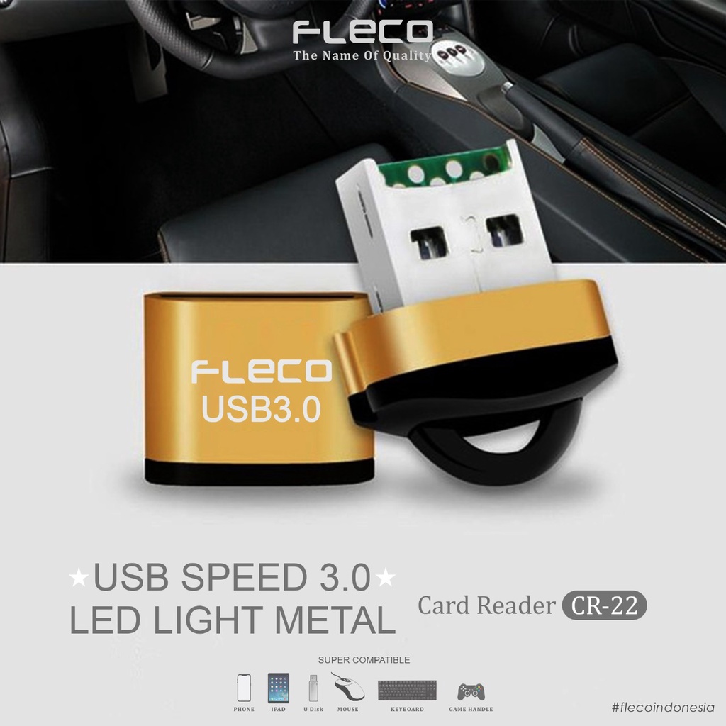 GROSIR CARD READER MICRO SD FLECO METAL CR-22 SUPPORT USB 3.0 UP TO 512GB MINI STYLE dan (card reader enov micro murah)