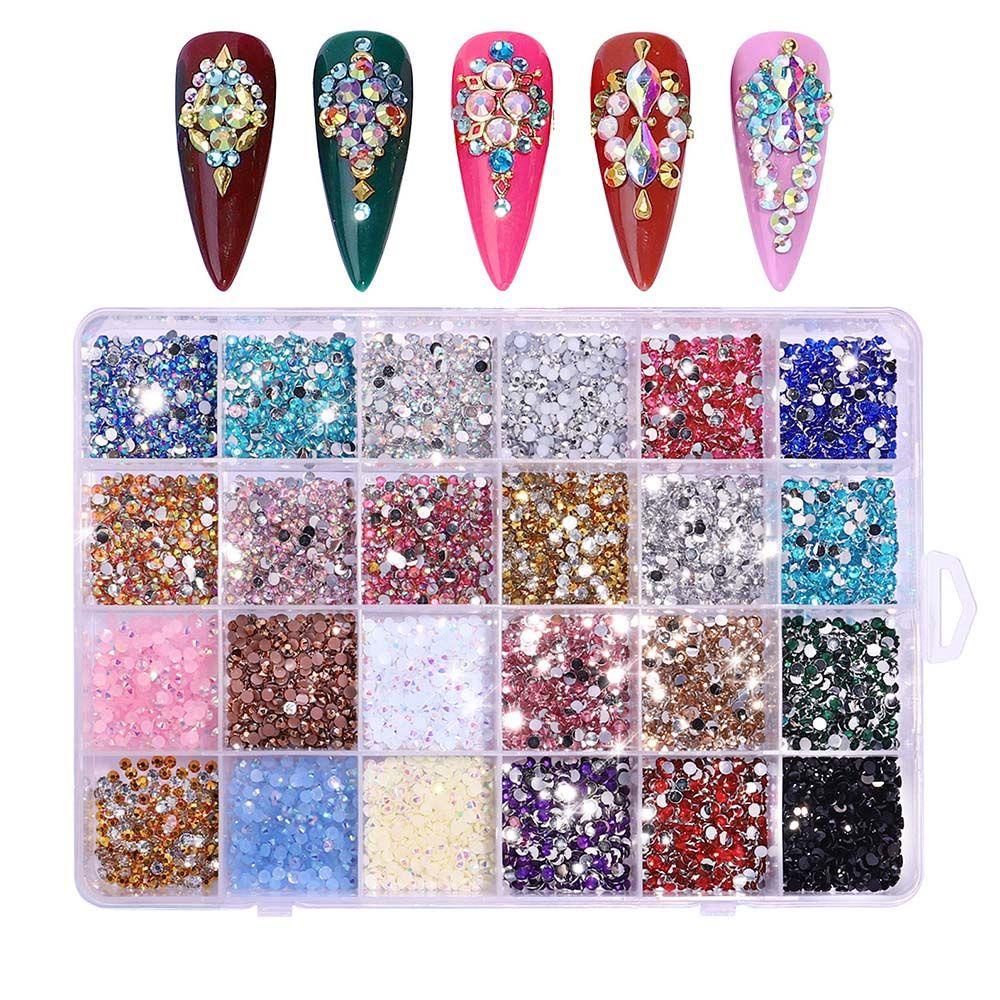 AUGUSTINA Agustinina Perhiasan Kuku Kristal Fashion 24grids Manicure Resin Neon Hiasan Kuku 3D Nail Charms