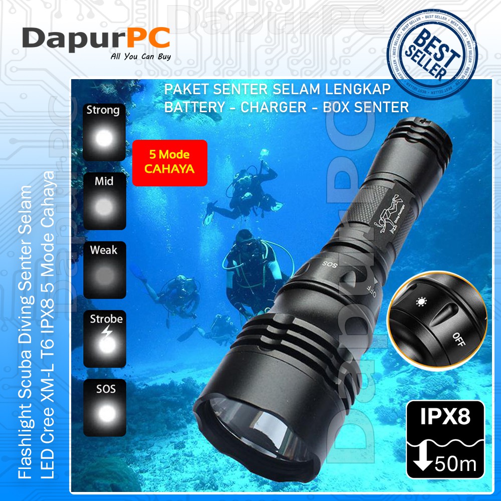 Paket Senter Selam LED Scuba Diving XML-T6 Waterproof