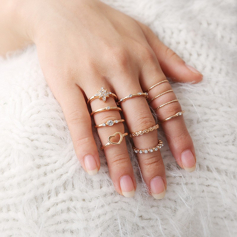 11pcs/set 8pcs/set Cincin set berlian mengatur cincin kombinasi bulan kreatif yang terdiri