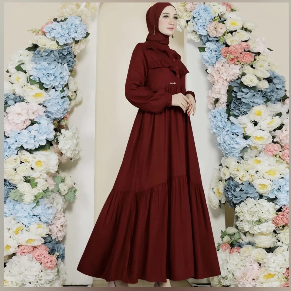 Gamis Malaysia Ceruty Babydoll Full Furing Gamis Kondangan Gaun Pesta Muslimah Baju Wanita Jumbo Nayara Dress Busui