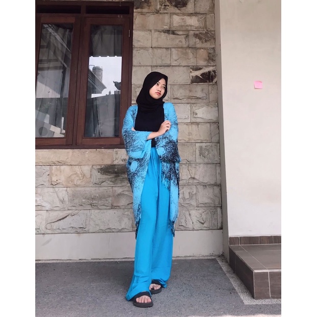 setelan OUTER AKAR&CELANA KULOT POLOS UKURAN ALL SIZE-XXXL-Biru muda